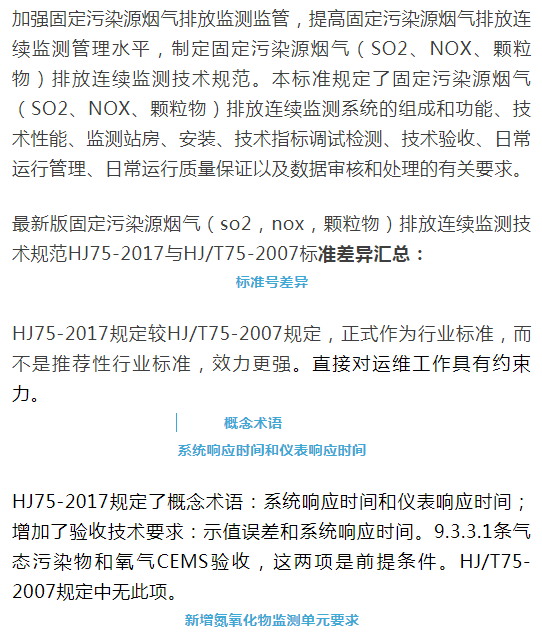 煙氣（so2，nox，顆粒物）排放連續監測技術規范 HJ75-2017與HJ/T75-2007標準究竟有何不同