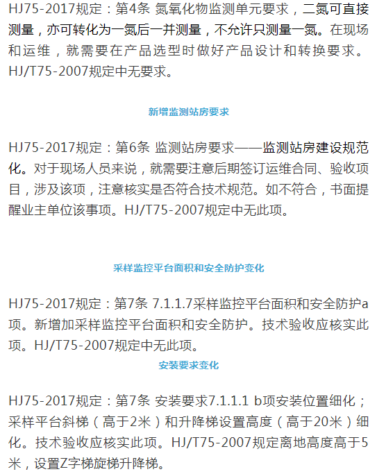煙氣（so2，nox，顆粒物）排放連續監測技術規范 HJ75-2017與HJ/T75-2007標準究竟有何不同